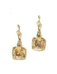   Plated Square Cut Champagne Colored Swarovski Crystal Drop Earrings