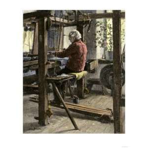  Man Weaving on a Large Hand Loom Premium Poster Print 