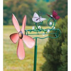   Metal Kinetic Butterflies Whirligig With Pole Patio, Lawn & Garden