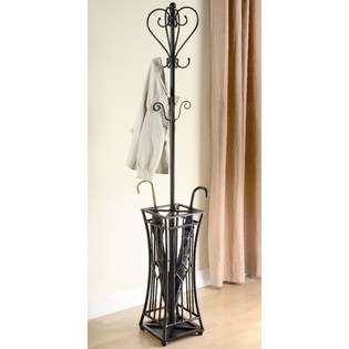 ByRelax Matte Black Metal Traditional Coat Rack Tree with an Umbrella 